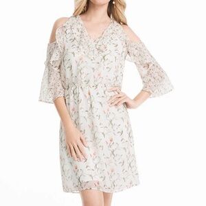 White House Black Market Wild Floral Cold-Shoulder Feminine Ruffle Sleeve Dress